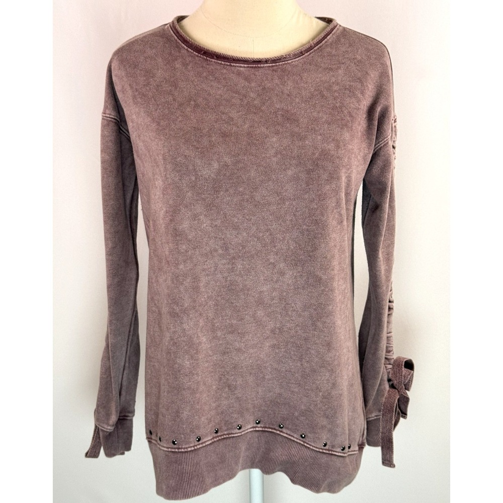 Rock & Republic Womens Pink Crew Neck Sweatshirt Raw Hem Studded Medium